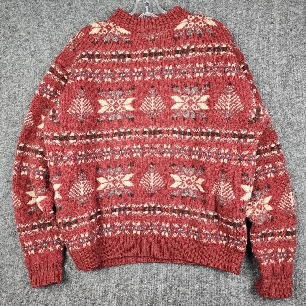 Abercrombie & Fitch Wool Sweater Mens L Burgundy‎ Fair Isle Made in Scotland Vtg